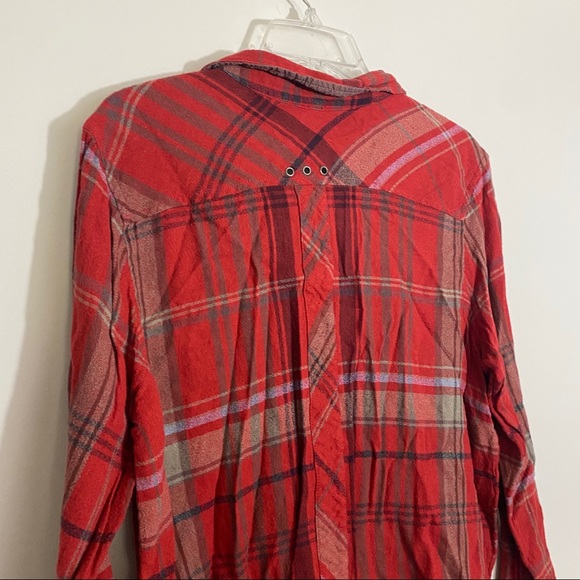 Free People Wesley Red Plaid Botton Front Shirt S - Picture 10 of 12